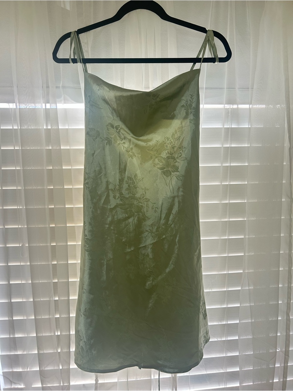 SHEIN Satin Floral Dress in Soft Green